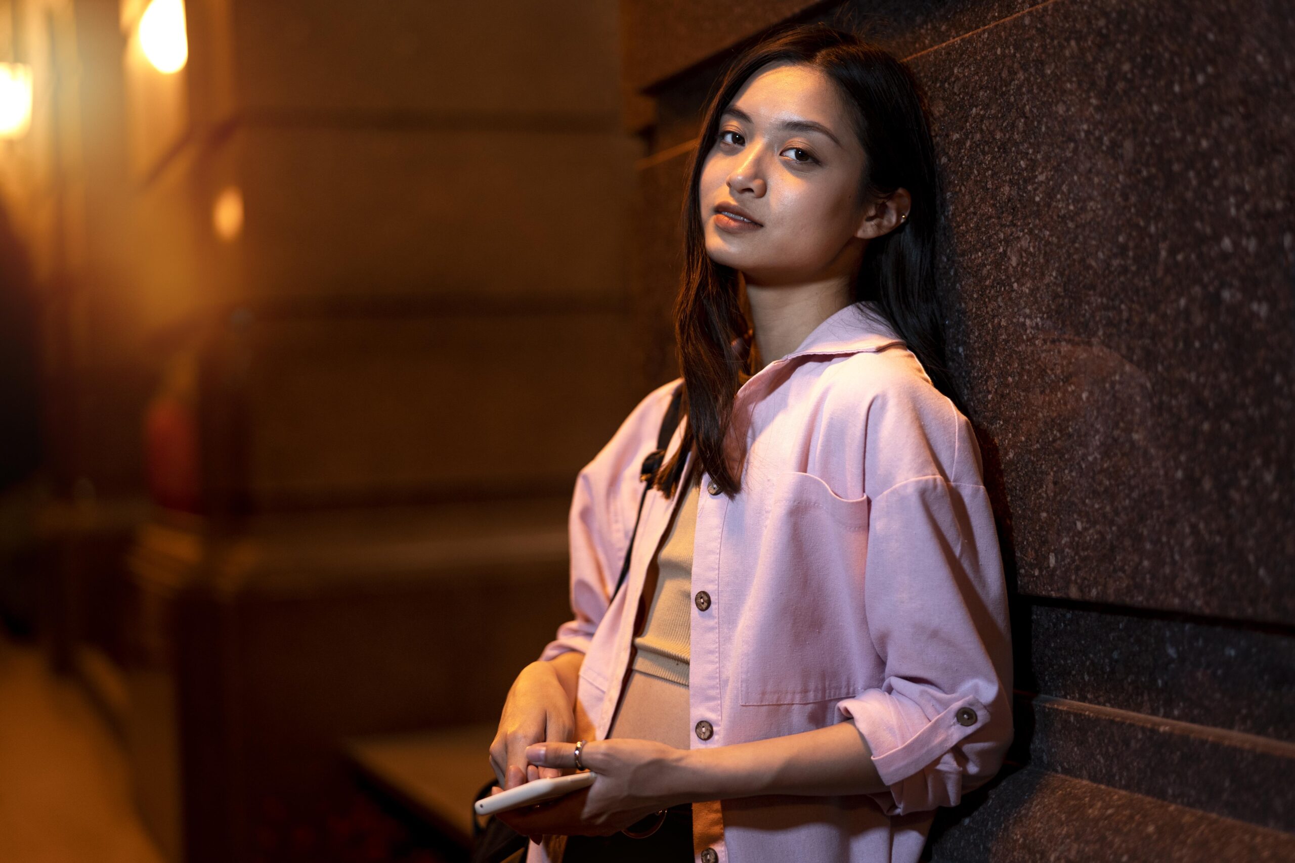 portrait-beautiful-woman-night-city-lights